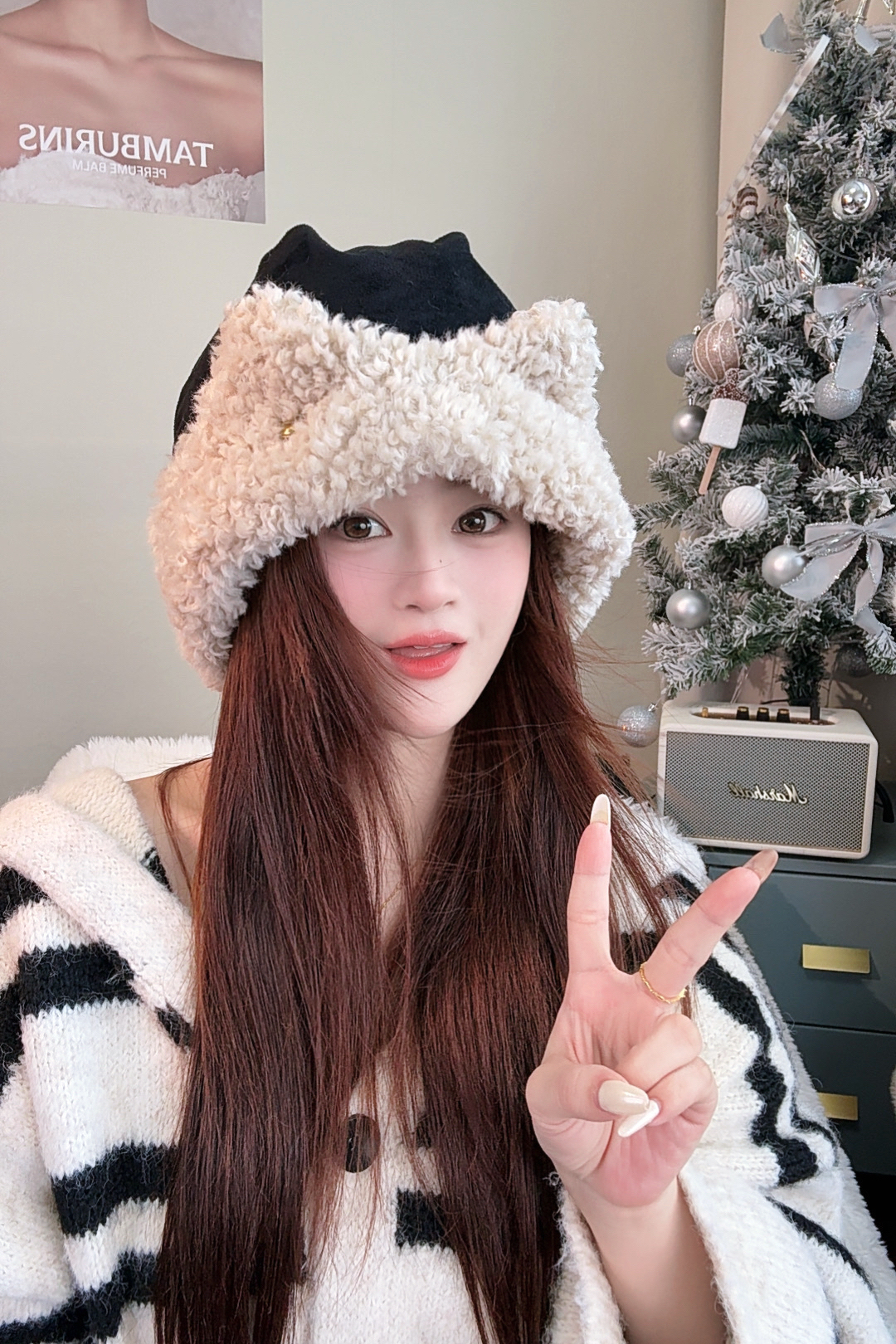 可爱猫耳朵羔绒渔夫帽女冬季大头围显脸小盆帽保暖护耳加厚雷锋帽