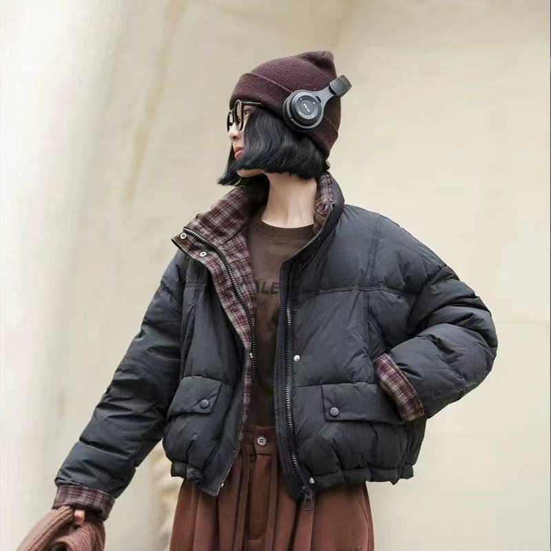 冬新款立领女加厚宽松短外套短款羽绒服女爆款洋气e