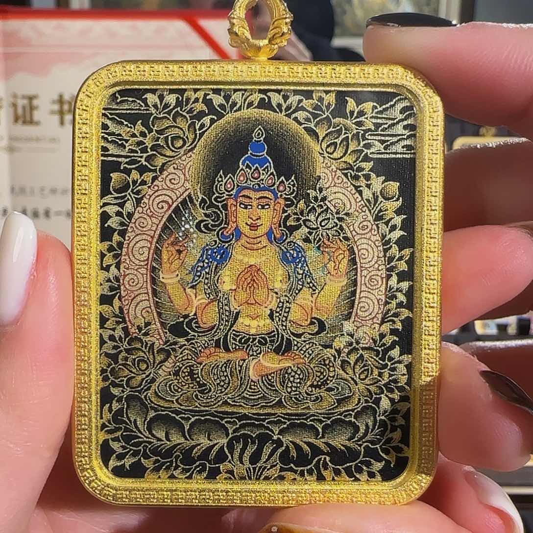 装裱画纯手绘天然矿料 四臂观观 普华东智绘