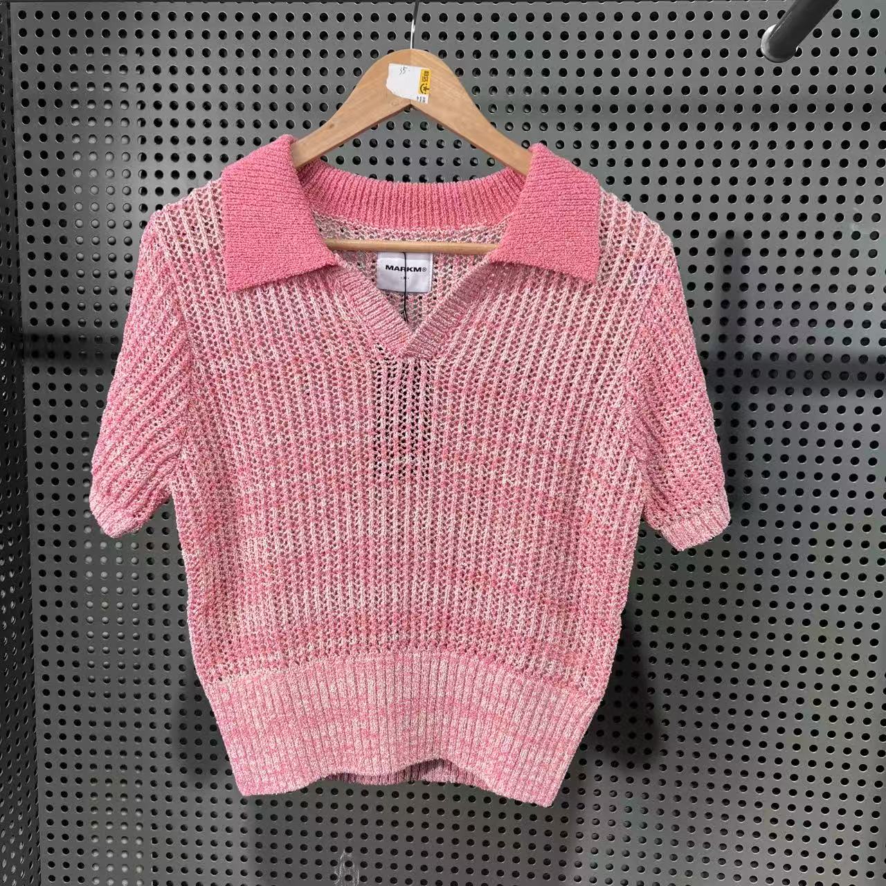  MM 韩系女款粉色针织翻领短袖T恤 MGUCC80550 80550