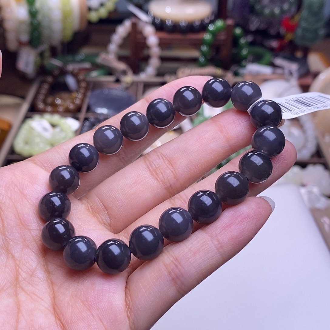 和田玉未镶嵌颈饰毕业级老坑料浓烟紫帝王紫手链10m