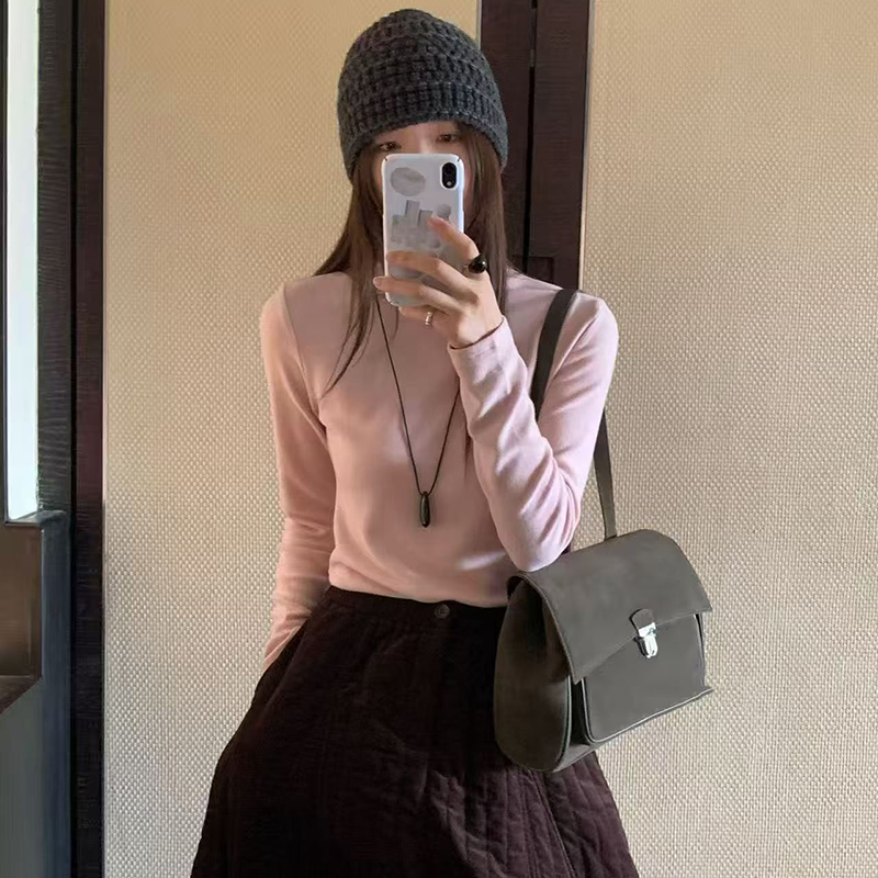 BOOMLO2025秋冬新款韩版软诺半高领高弹力打底衫内搭T恤女62517