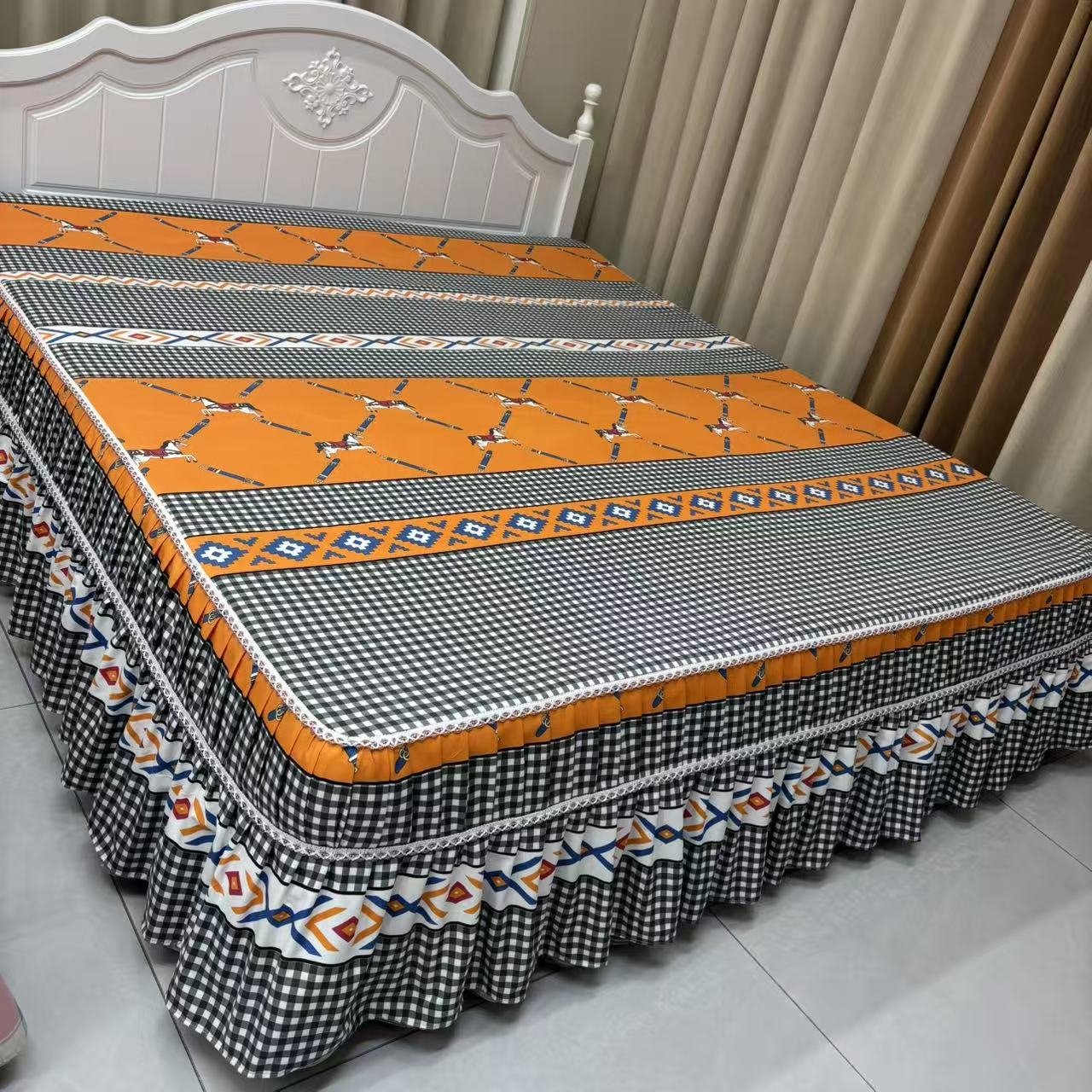 高端精品（马到成功）时尚磨毛加厚防滑床裙款床罩