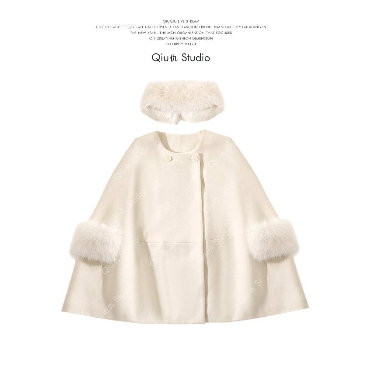 大于诗集 千金驾到 法式毛领斗篷大衣女高级感夹棉显瘦毛呢外套冬