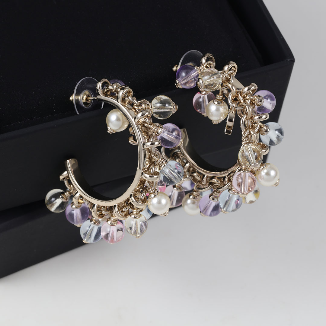 铜合金仿珍珠耳饰 26新款彩色透明珠半圈耳环夸张时尚耳饰气质