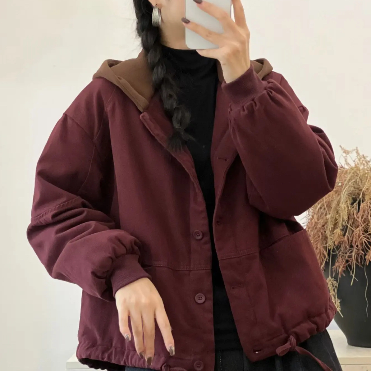 冬款加棉加厚连帽短款休闲宽松保暖棉服外套