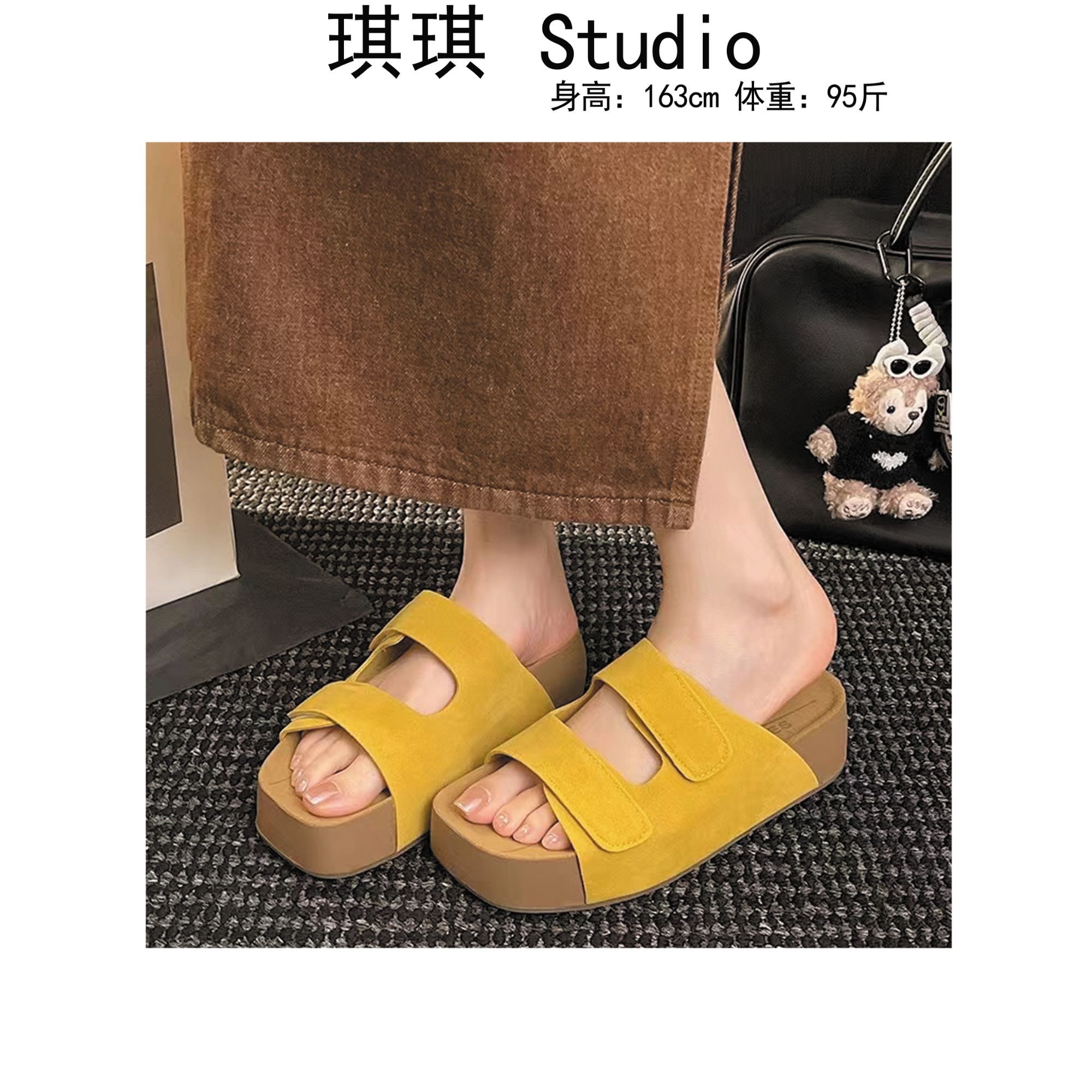 《琪琪家》夏季新款重工设计感双魔术贴厚底舒适休闲百搭拖鞋-Z