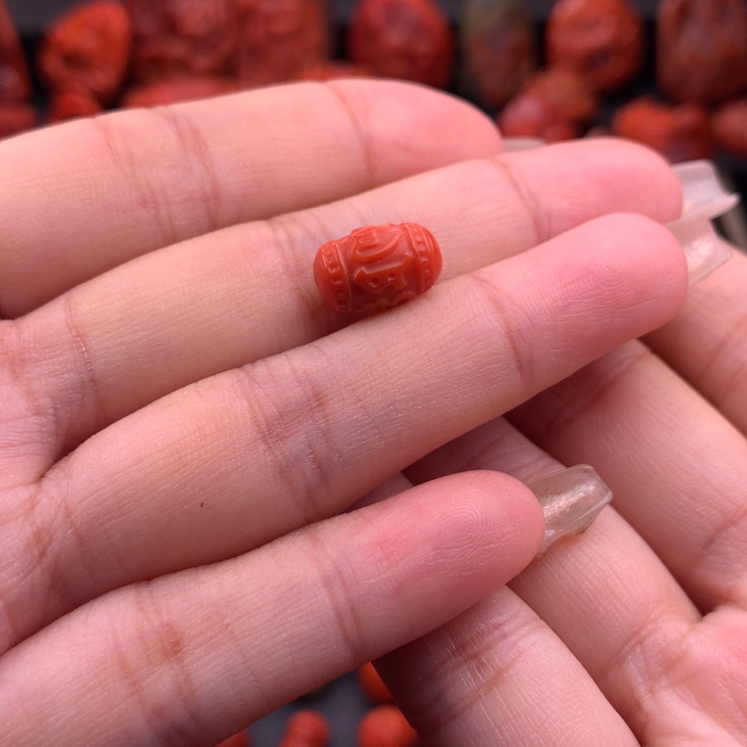 南红玛瑙南红川料六字箴言筒珠8.1mm未镶嵌