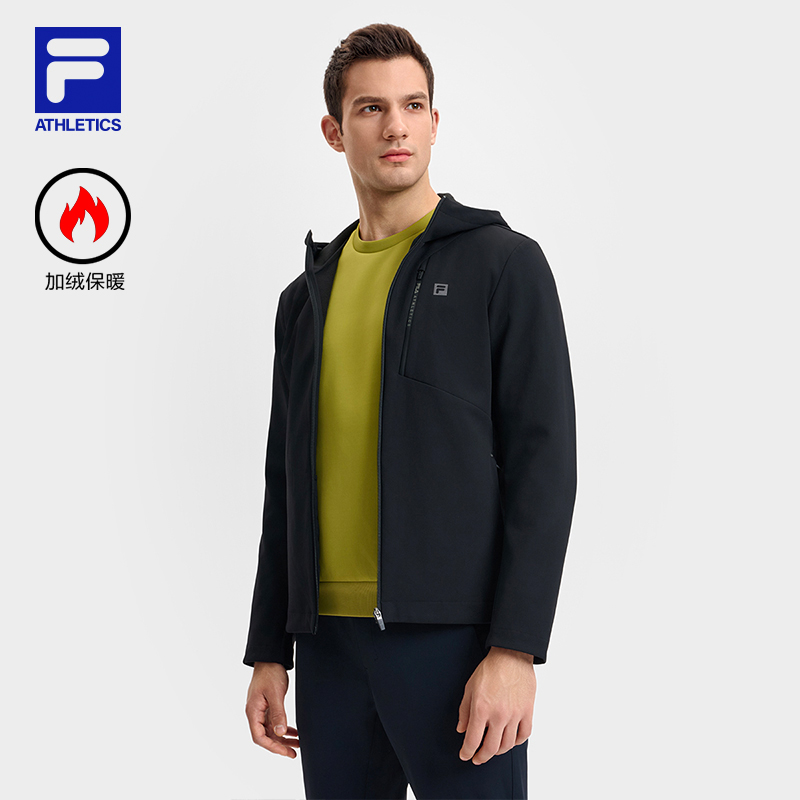 Fila斐乐2025年冬男士新款户外加绒保暖连帽梭织外套A11M511703F