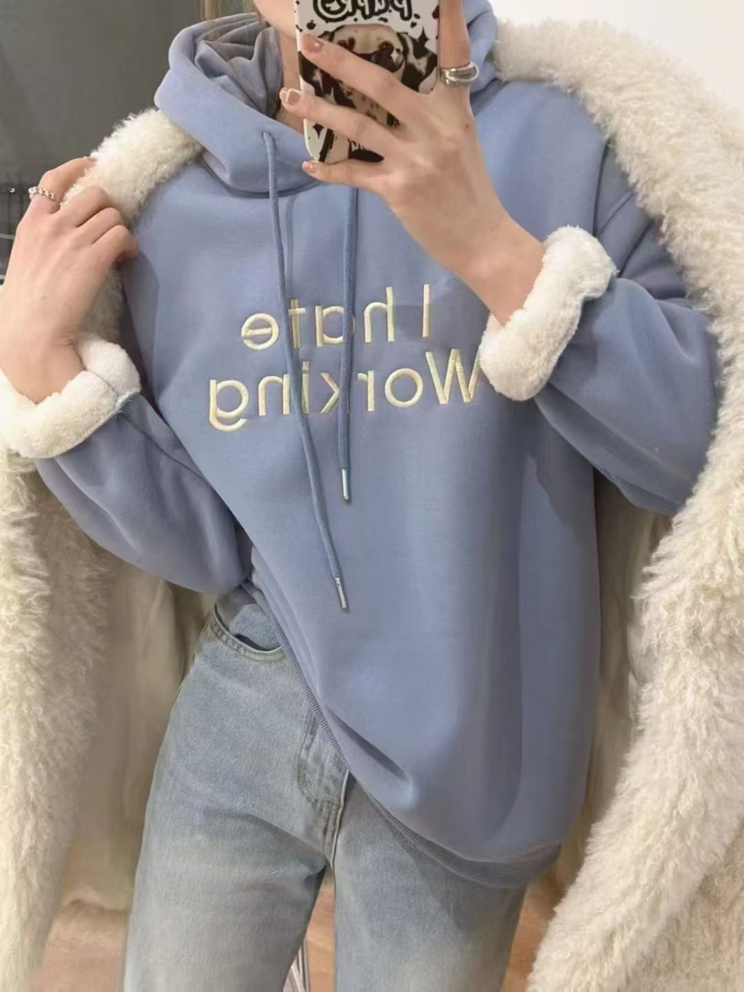 8239 秋冬新款女士加绒连帽卫衣 三楼