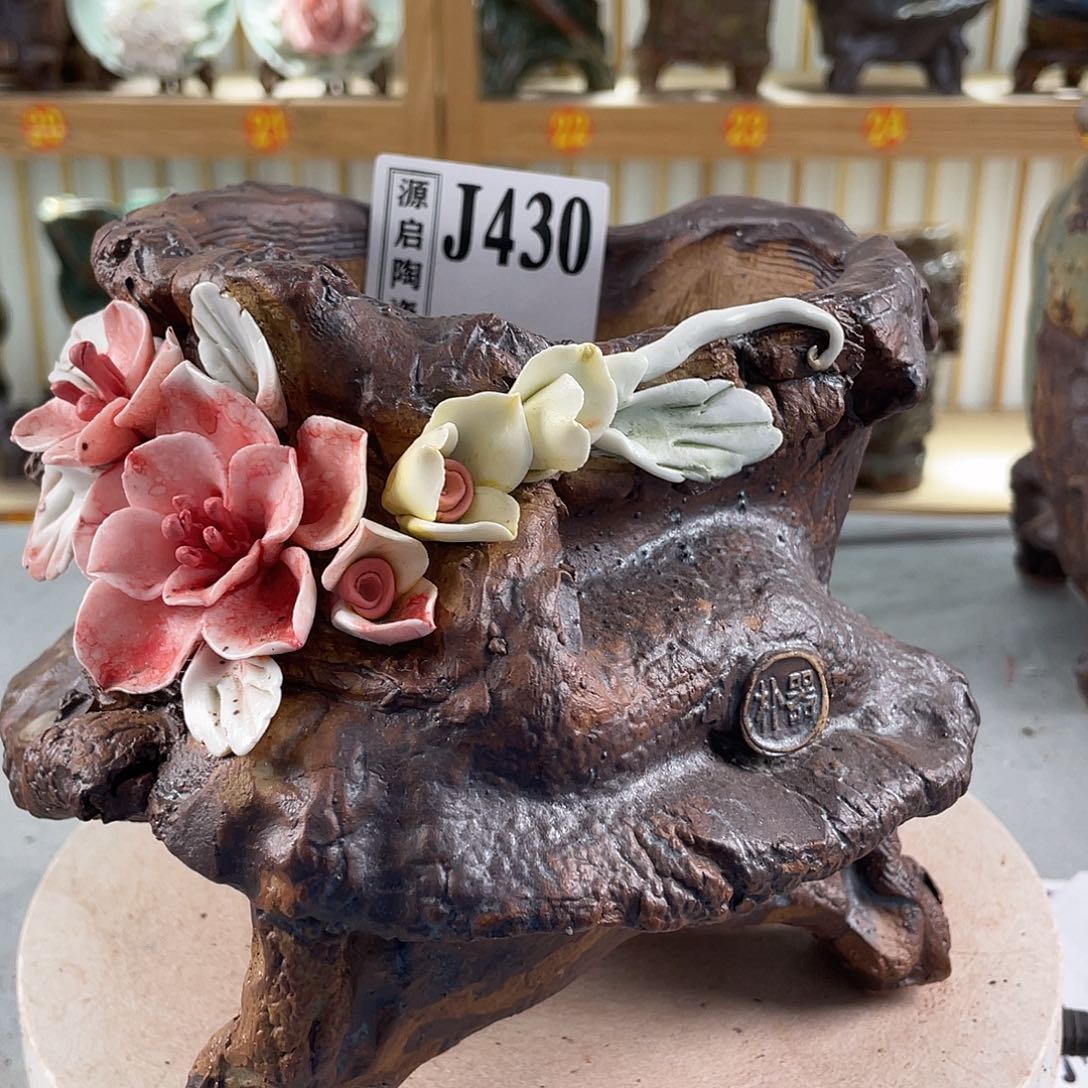 紫砂花盆景德镇陶瓷手工花盆430