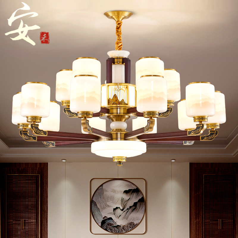 中式国风家用禅意别墅大气客厅吊灯简约新中式款餐厅书房灯中山灯