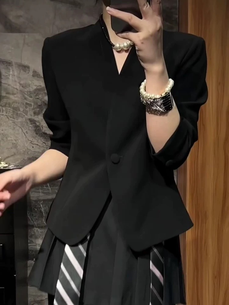 2529短款女半里中袖瑞丽风宽松型西装礼服百搭职业小众上衣设计感