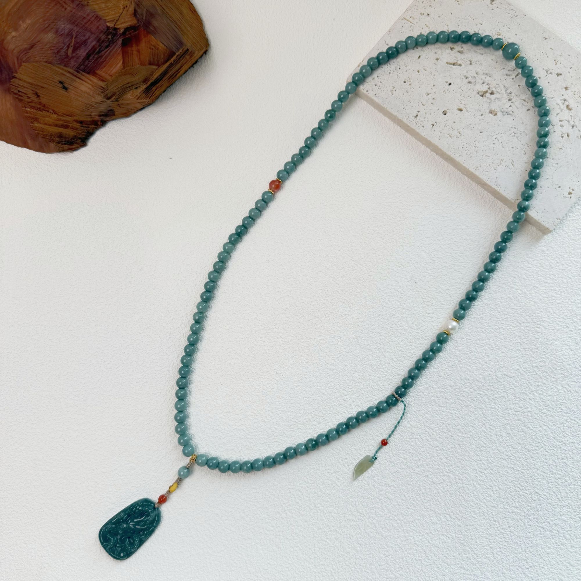 原创设计翡翠龙牌长款毛衣链新中式精致气质长款项链