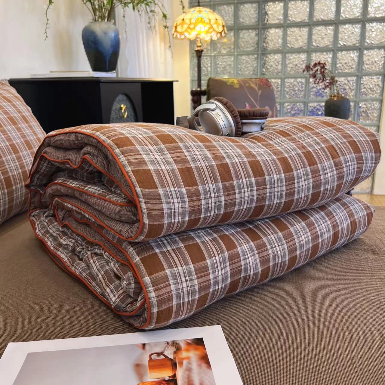 【雅趣】苏格兰咖格 巨软糯 纯棉纱布一体被20%大豆洗春夏秋冬被