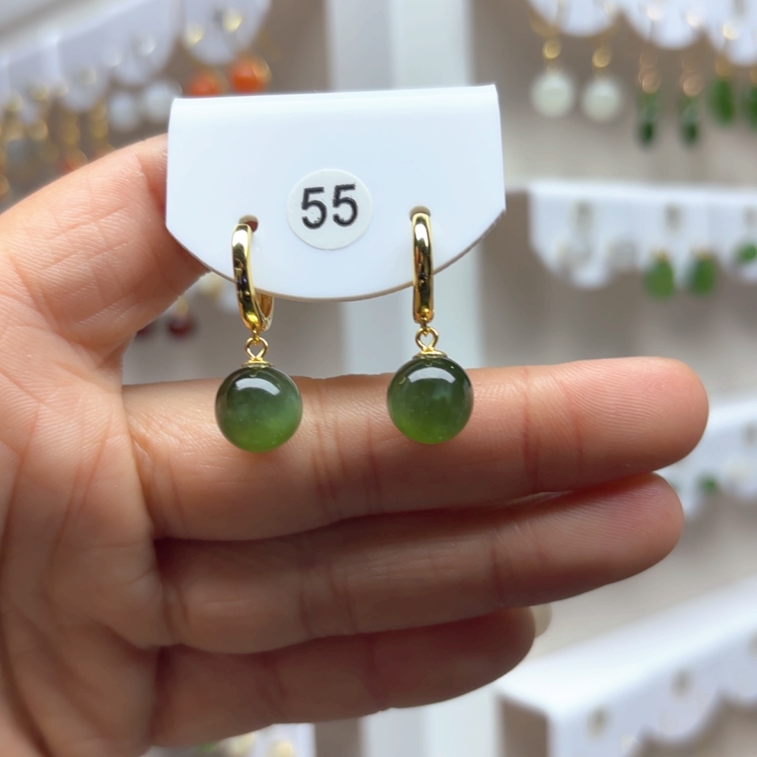 和田玉耳饰银S925镶嵌