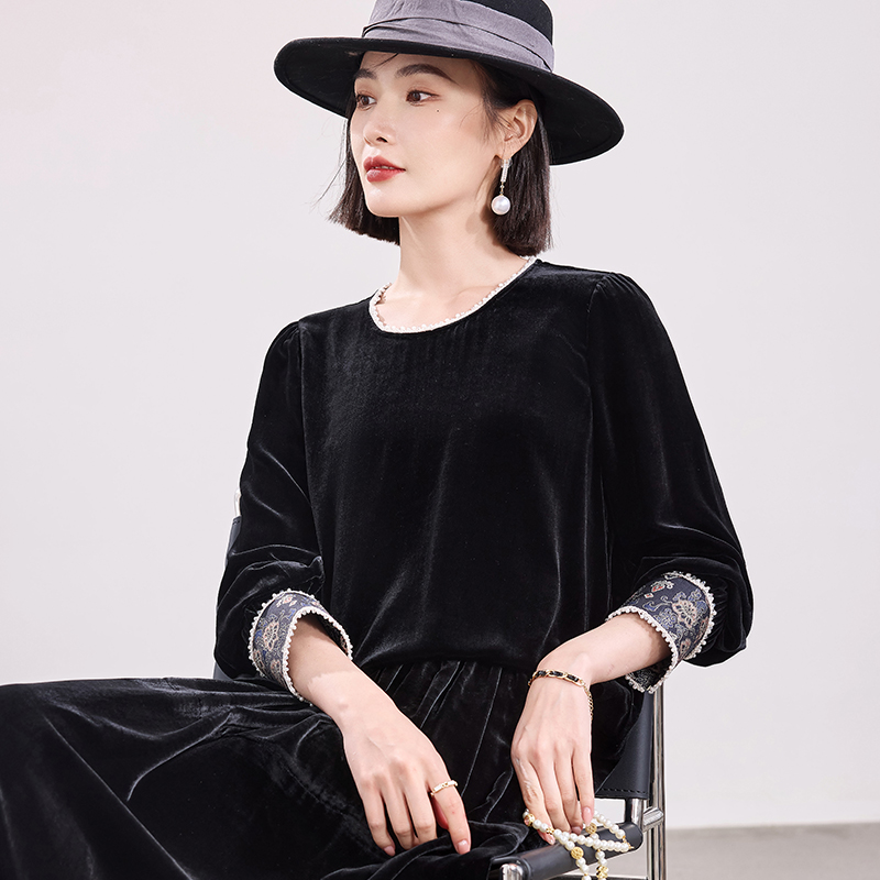 【敏洋纯专属】R5926真丝丝绒上衣女秋新款桑蚕丝小衫女式连衣裙