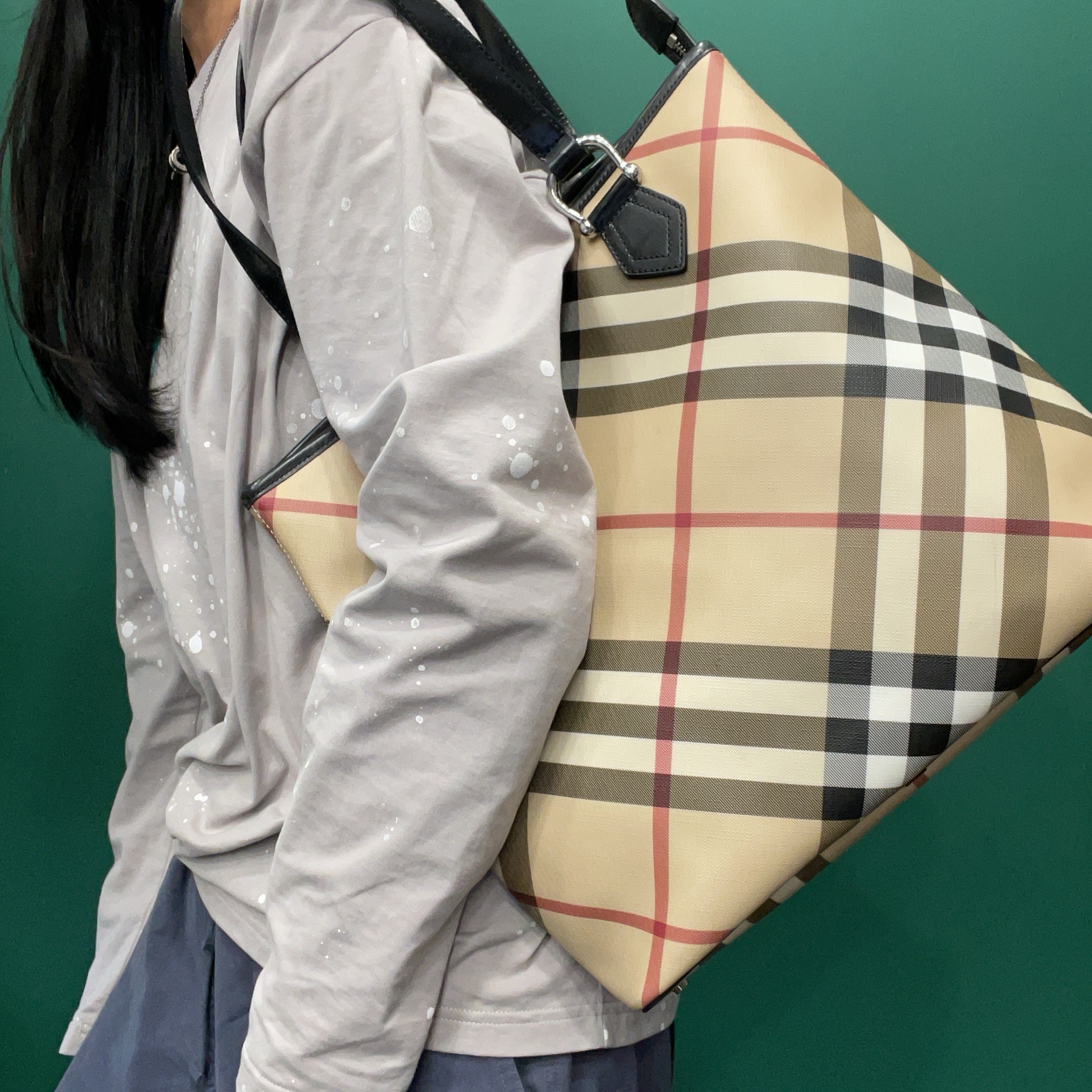 95新 BURBERRY/博柏利 【KK】 03 1121 浅色格纹托特单肩包