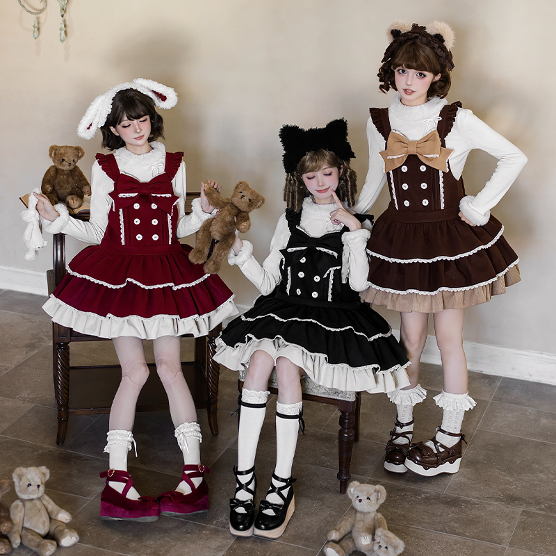 【十日町小雪】withpuji原创设计doll感熊兔猫三段背带裙三子冬lo