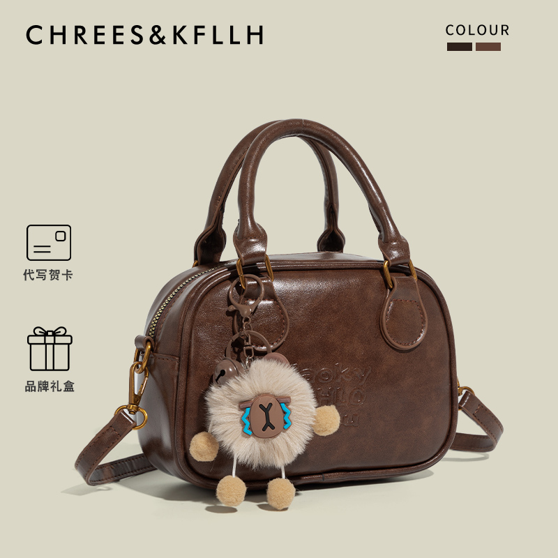 CASPER&KEANU复古高级感保龄球包2025新款旅行外出手提包斜挎包女