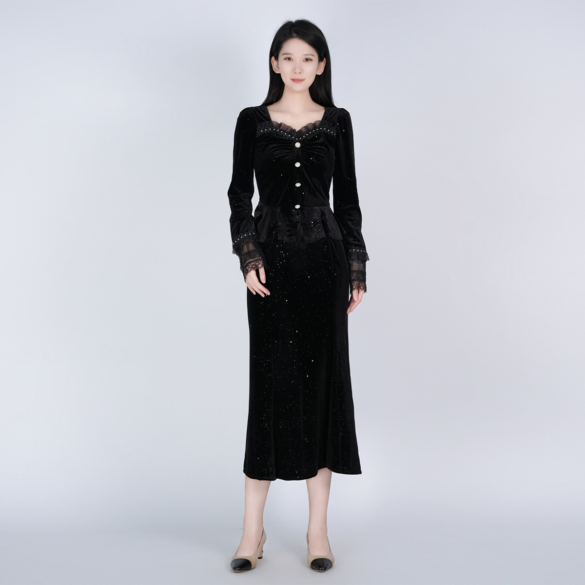 2025新款优雅精致黑色蕾丝气质轻奢女套装WH05007358+WK05007358