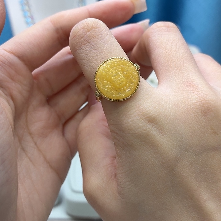 蜜蜡银S925镶嵌戒指