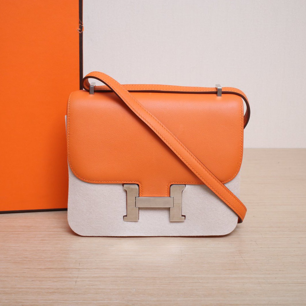 95新 Hermes/爱马仕 【黑黑】康康 爱马仕橙 框R 172283