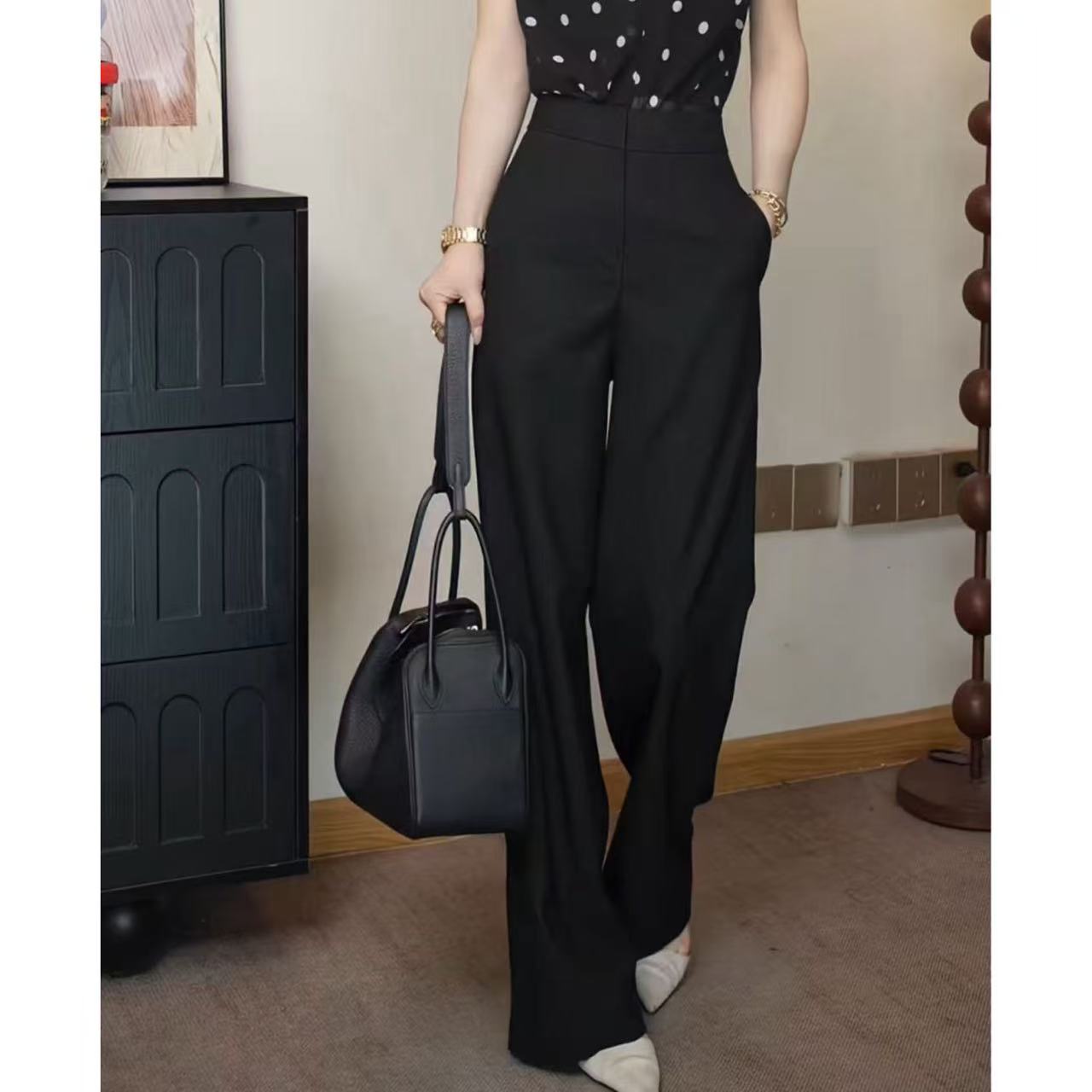 2552夏季新款经典高腰高级感显瘦垂感窄版直筒休闲长裤