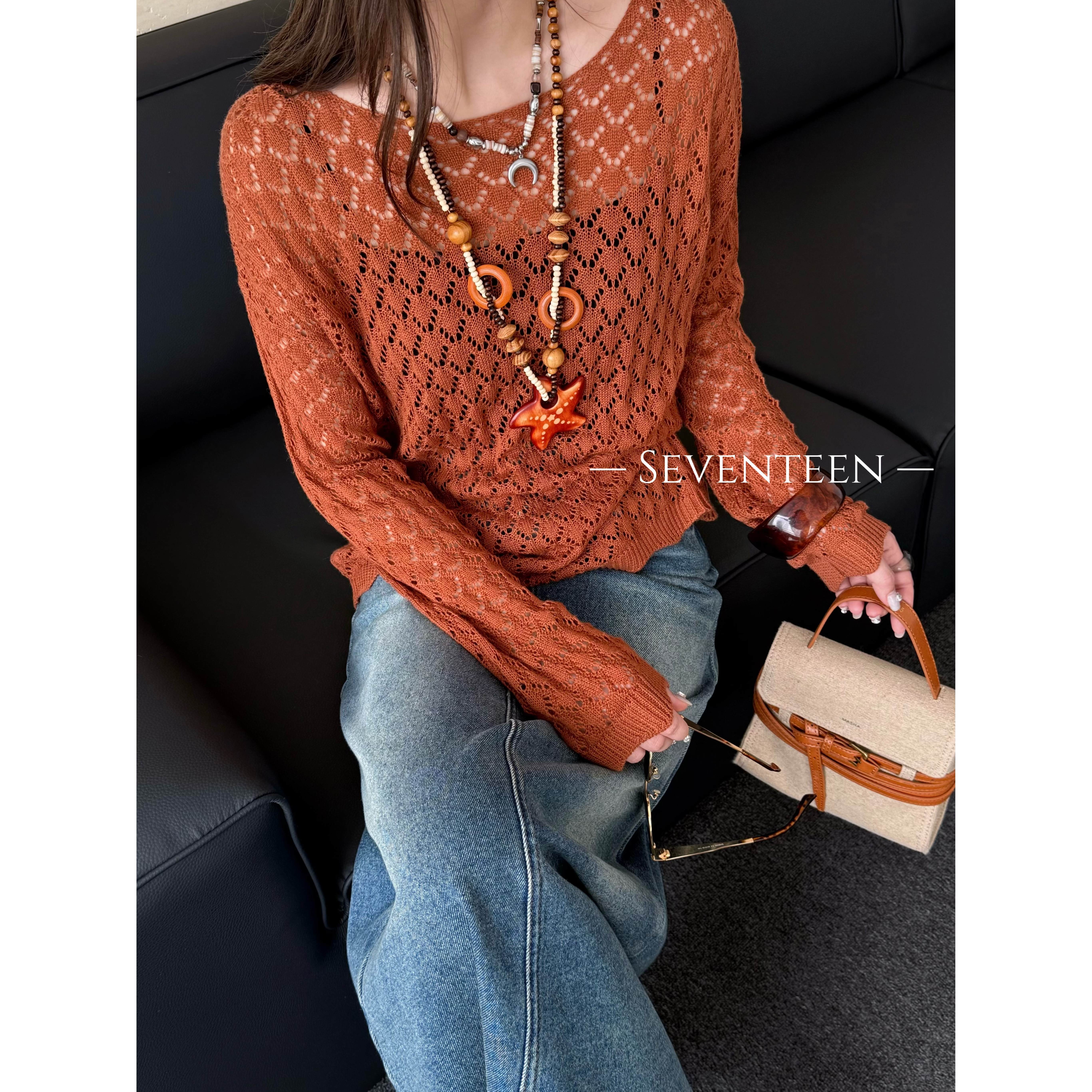 KIKI严选：83144-范希家南油欧货秋季洋气百搭时尚镂空针织毛衣