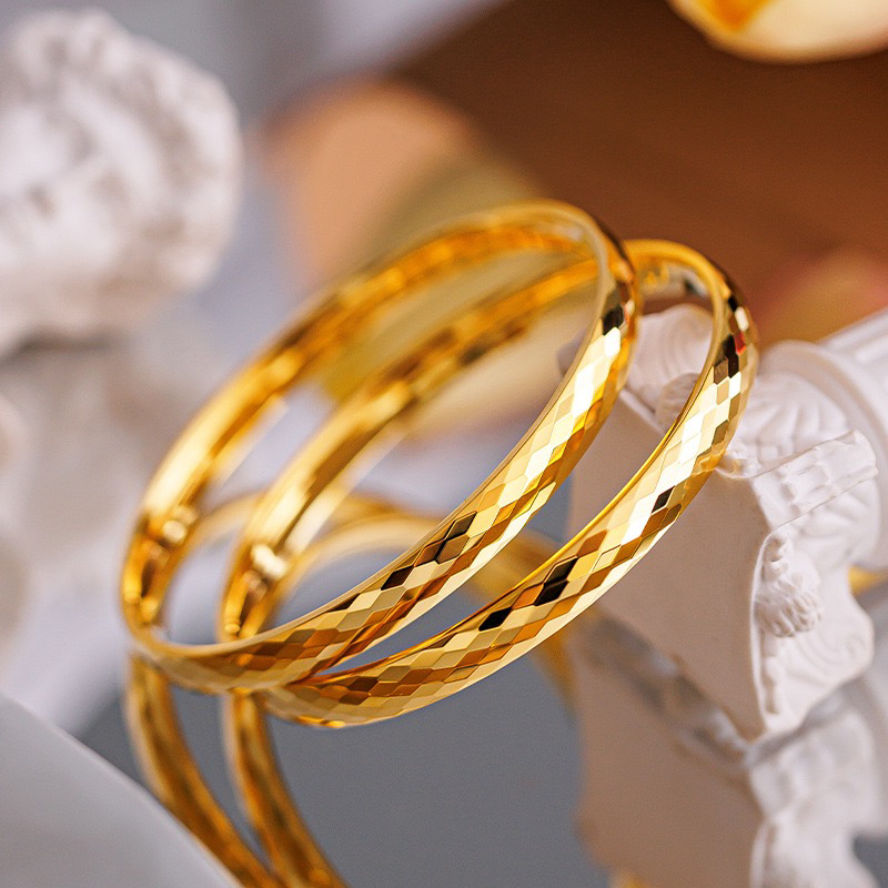 铜合金手镯 cnc高级感多切面菱形镭射手镯轻奢爆闪高保色素圈手环