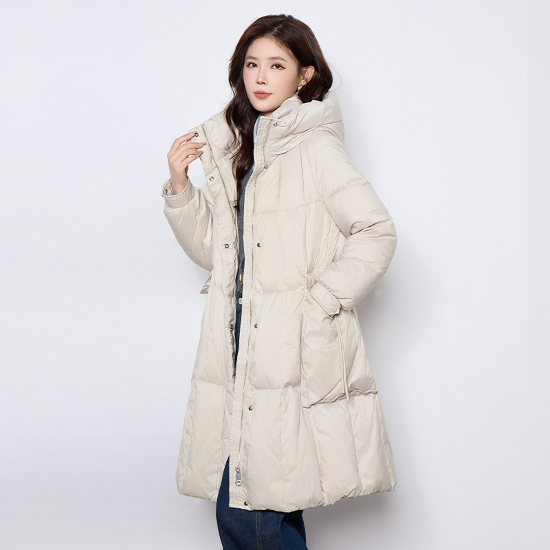 YAYA/鸭鸭连帽工装羽绒服女款加厚中长款百搭连帽宽松通勤外套283