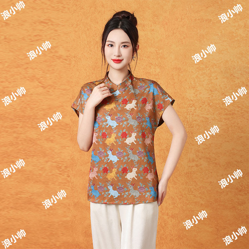 2250小兔兔设计感夏季百搭时尚奥黛显瘦气质小衫