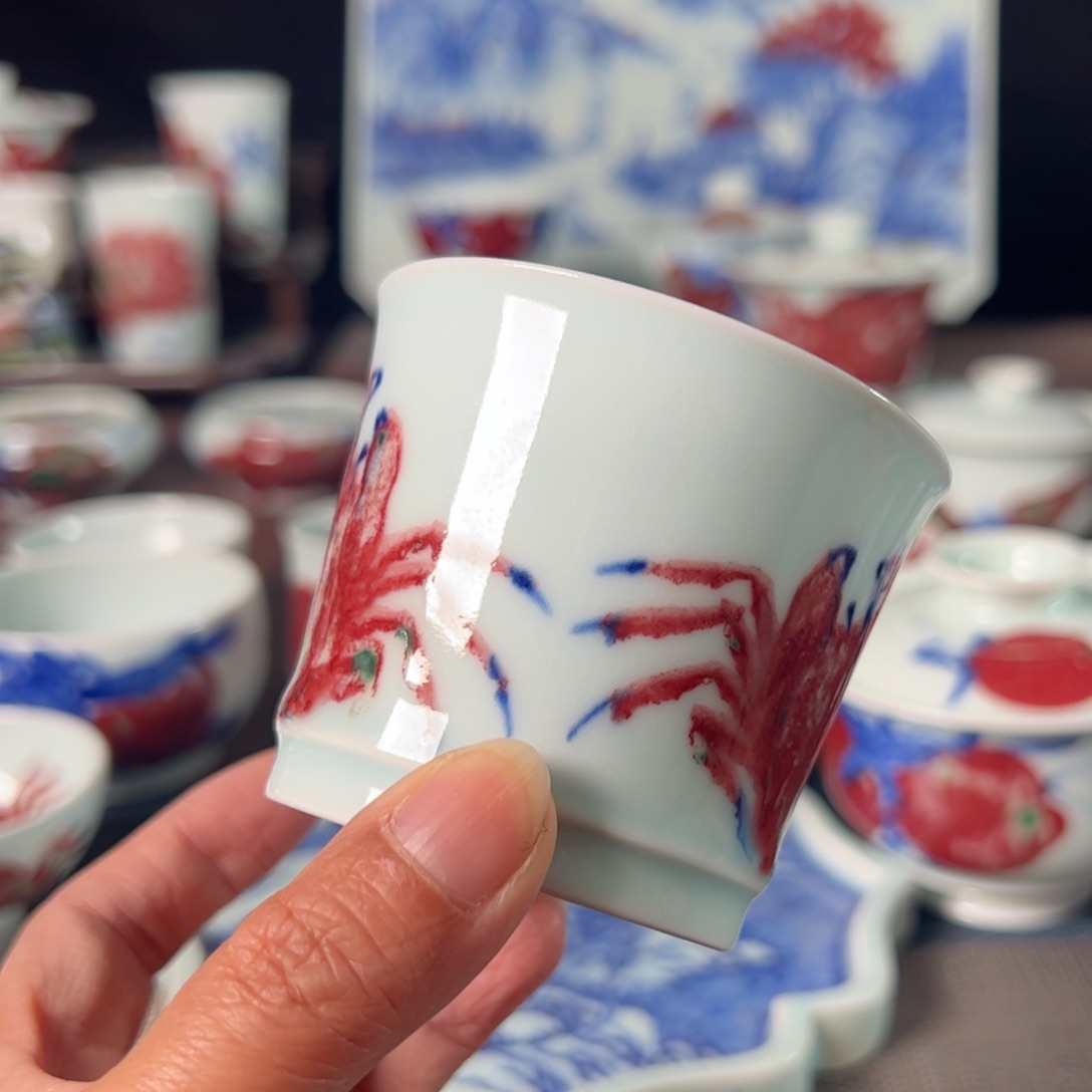 杯原矿青花釉里红瓷器