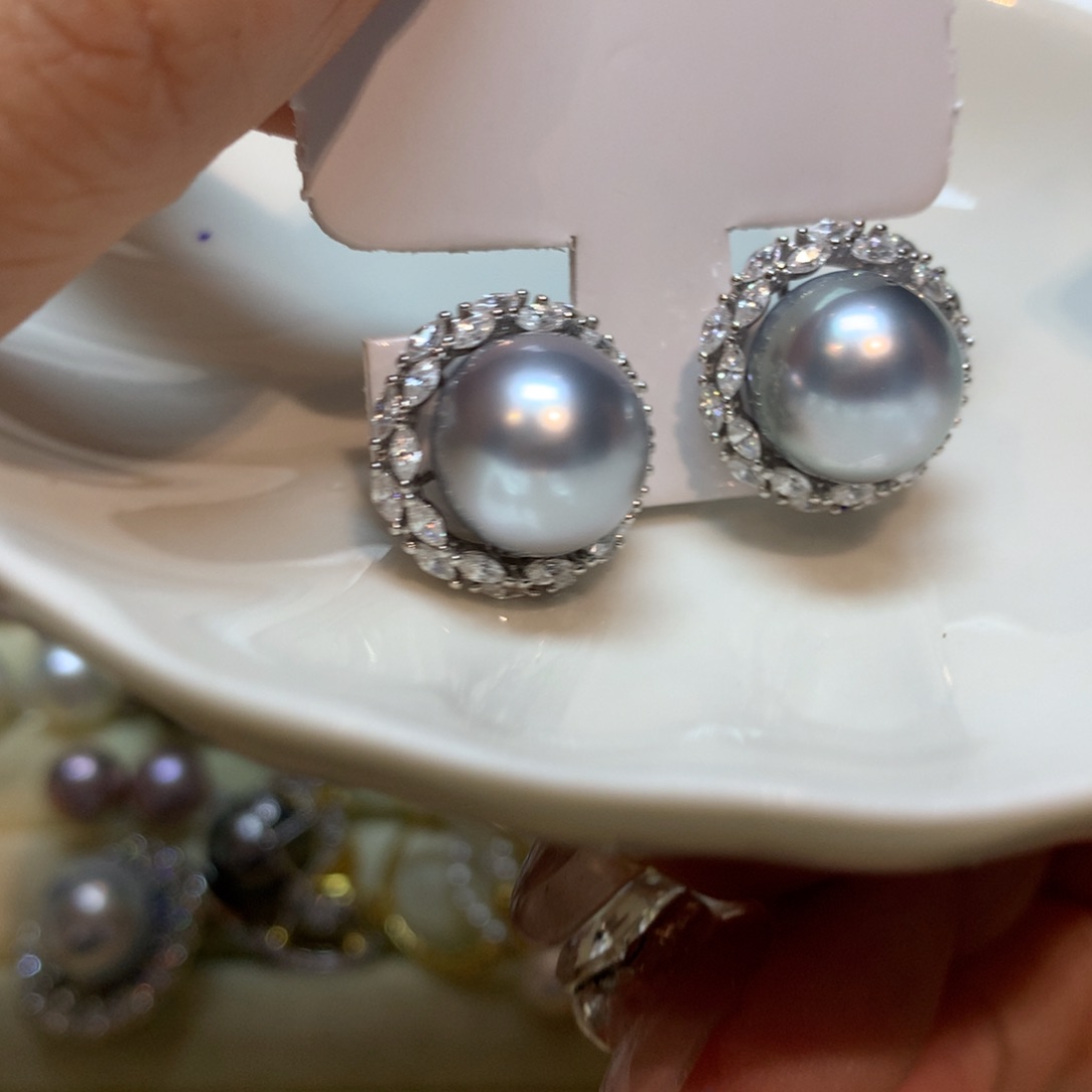 海水珍珠耳饰银S925镶嵌