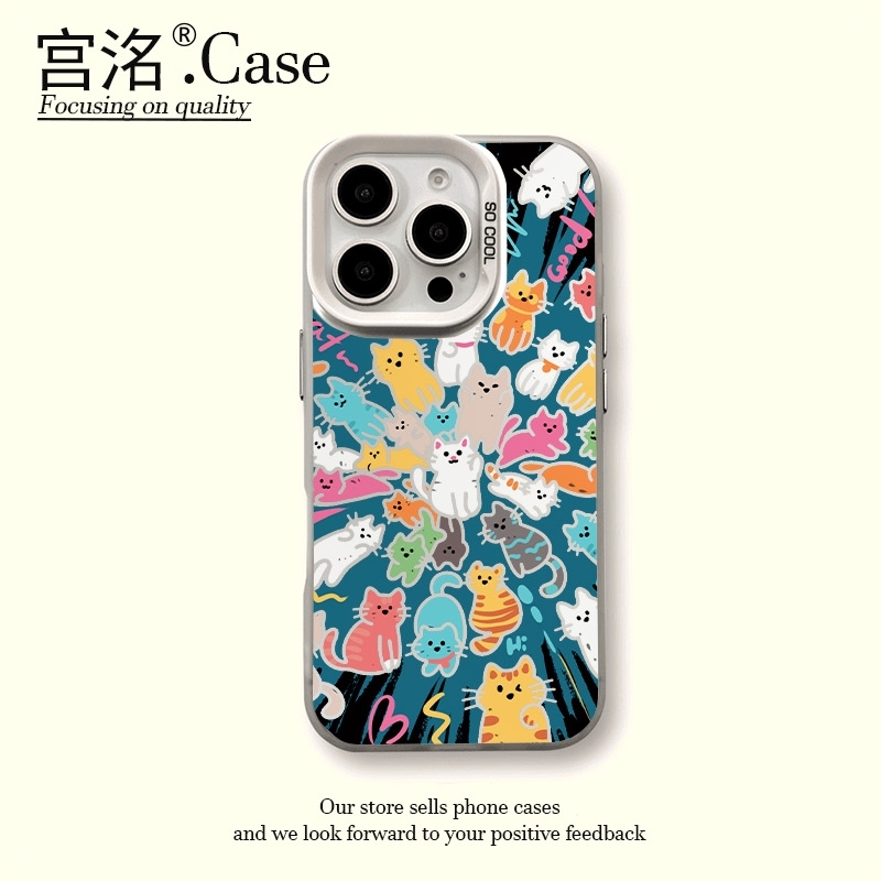 冲击一群卡通猫彩银壳适用于iPhone苹果17手机壳华为oppo小米手机