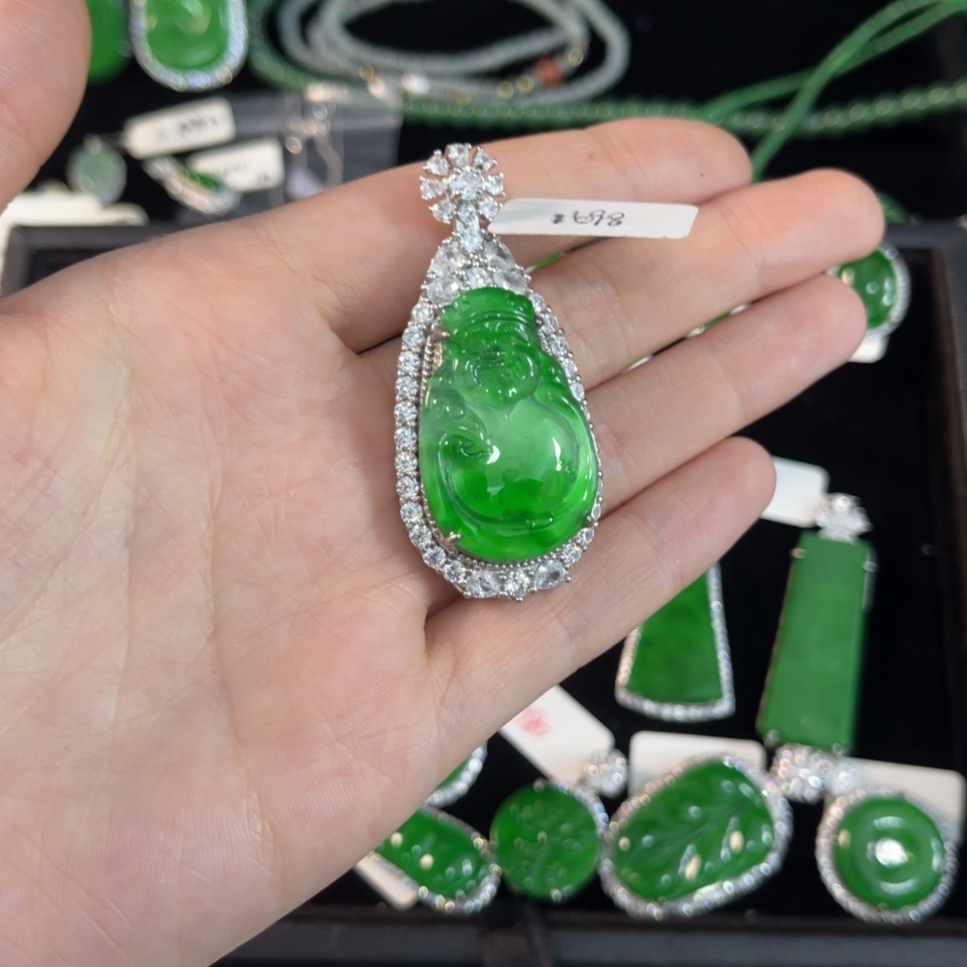 妙****翡翠银S925镶嵌戒指翡翠吊坠