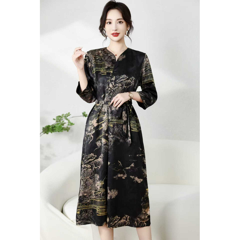 水墨山河  时尚轻奢亲肤透气中长款连衣裙