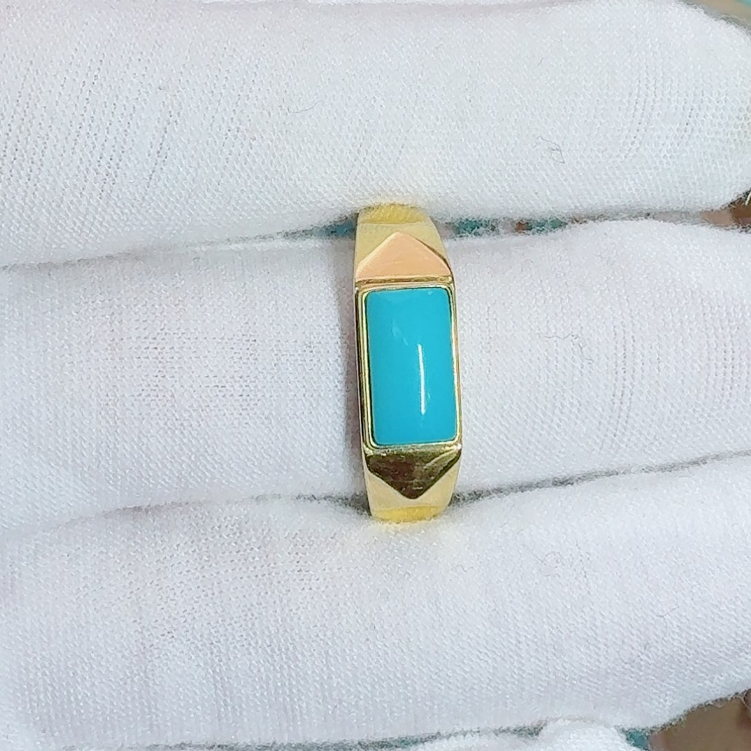 绿松石18K金镶嵌珠宝奇石饱满简约指环