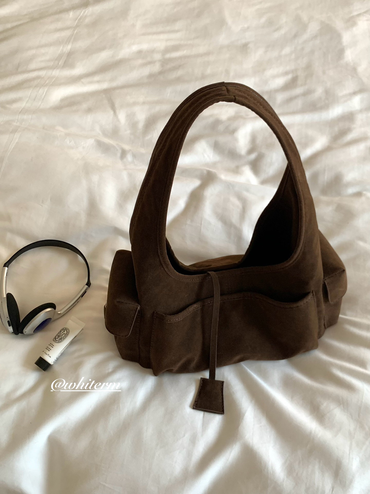 肉肉陈Whiterm韩版秋冬新款ins小众女包复古绒面多口袋单肩手提包