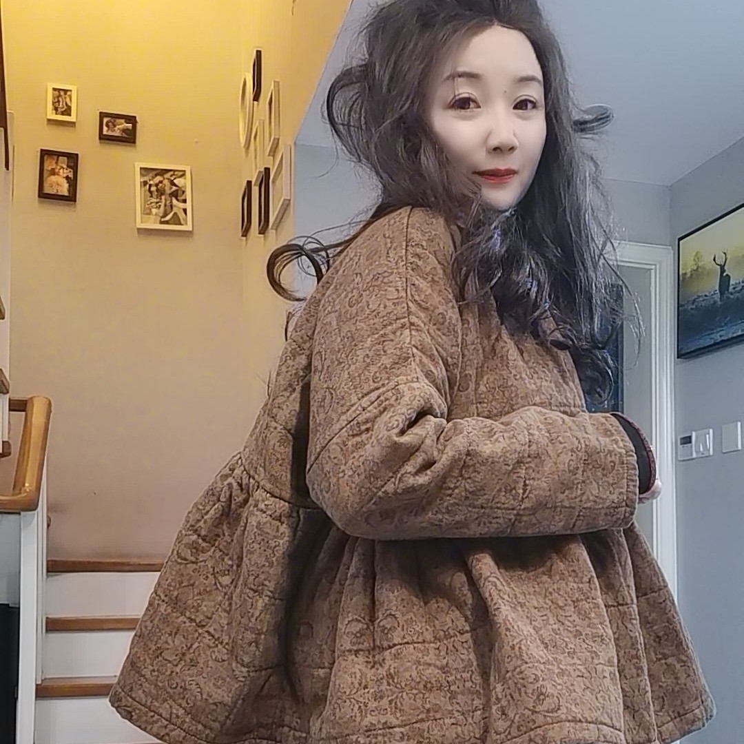 麻苏苏原创  文艺复古冬季斜纹麻棉拼接娃娃款宽松棉服