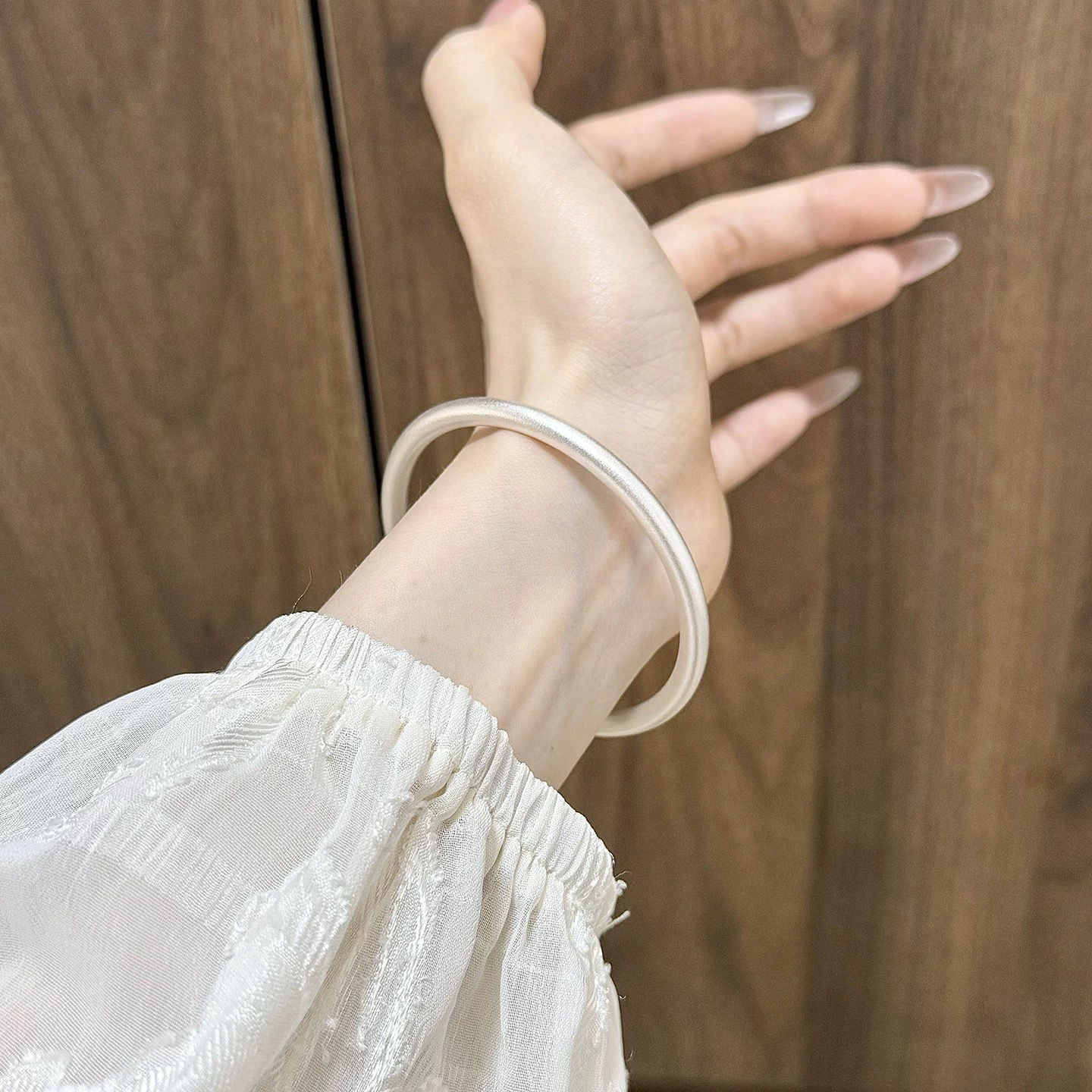 足银手镯 古法素圈 足银999.9柔光磨砂简约百搭实心纯银手镯女