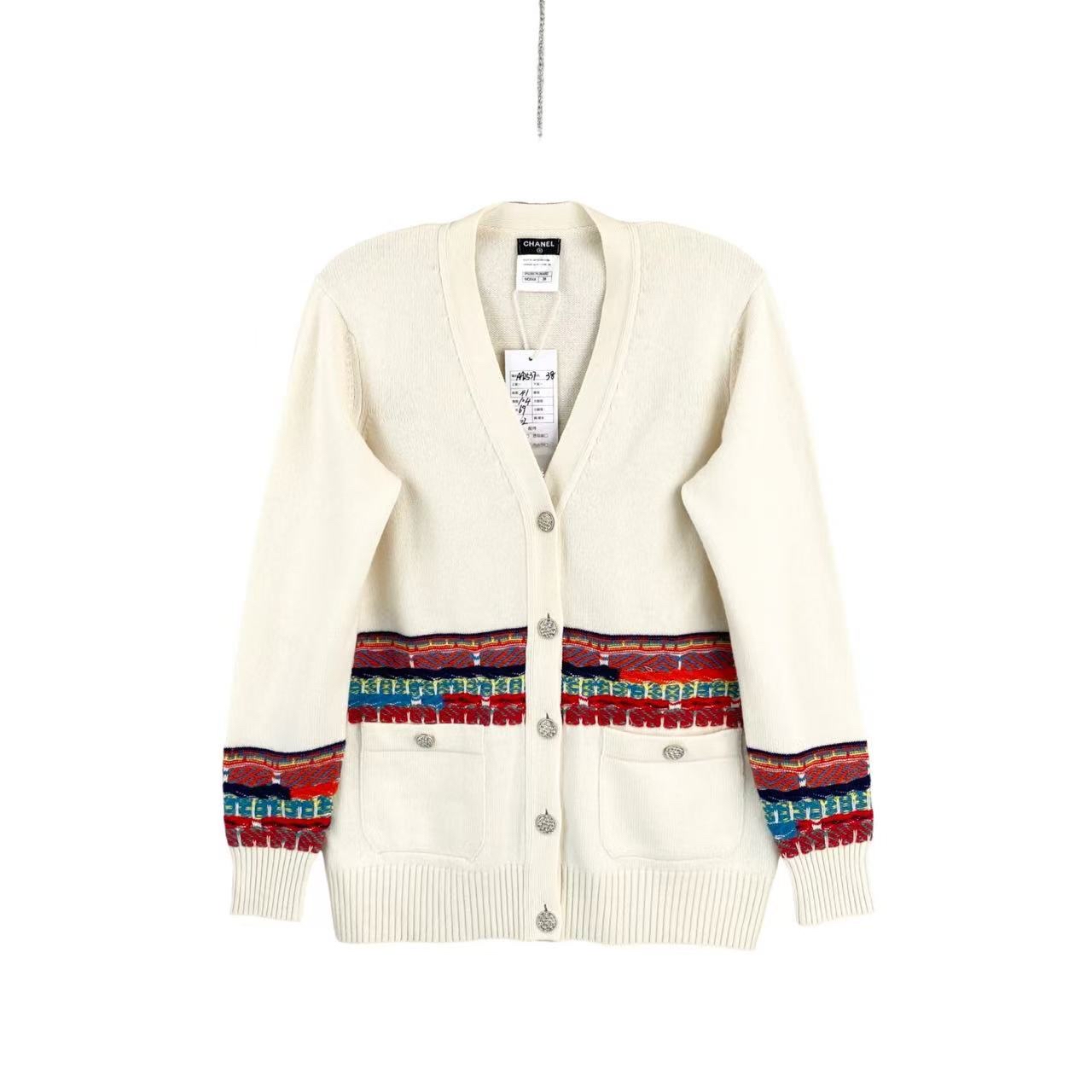 95新 Chanel/香奈儿 AA2537  羊绒 白色针织开衫 38码 微污