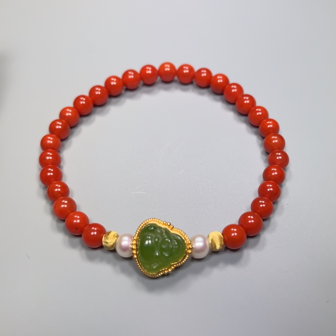 南红玛瑙DIY 手串银S925镀金镶嵌