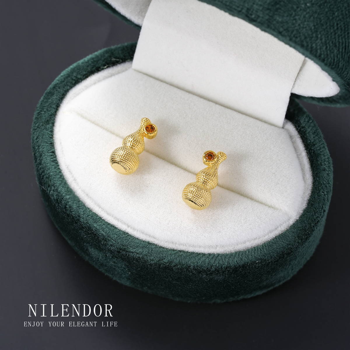 铜合金合成锆石耳饰 ES-394精致时尚葫芦百搭耳钉