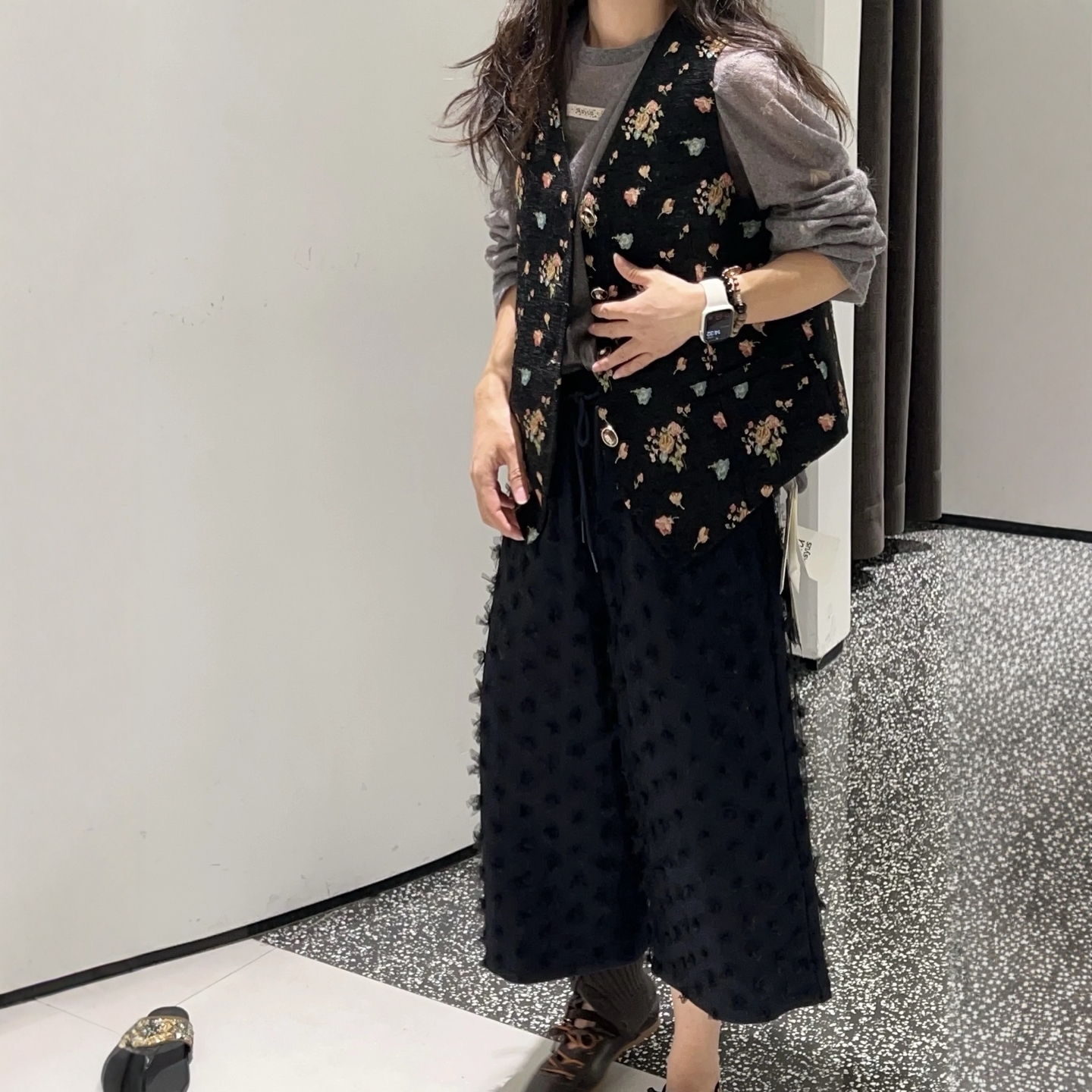 现货【ASY复古碎花马甲】小众设计提花马甲西装款背心马甲外搭女