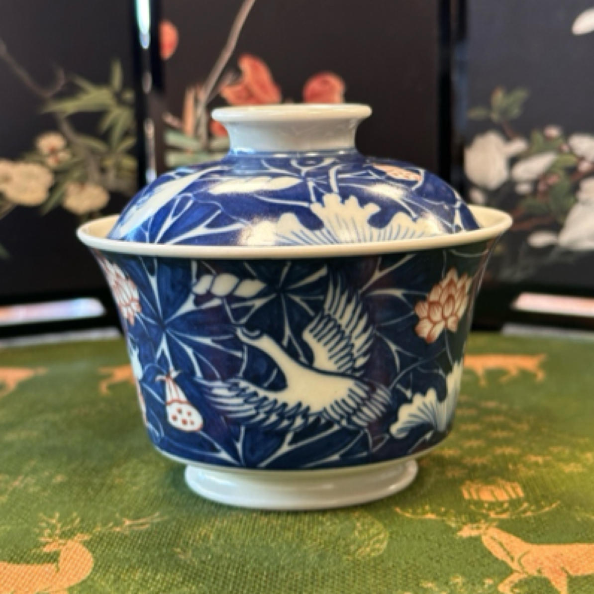【雨溪山房】一路莲科青花釉里红盖碗YX182