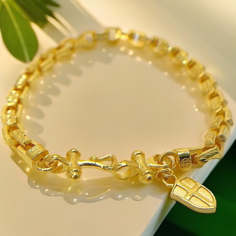 2-SL【聚鑫黄金】足金999 经典简约骑士密卡时尚百搭金手链