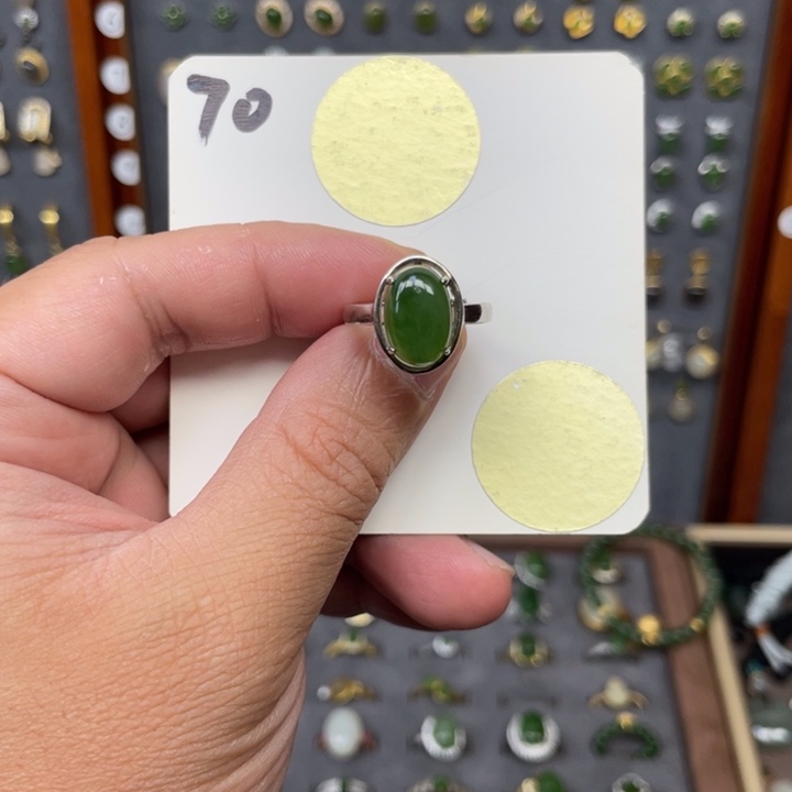 和田玉（碧玉）戒指银S925镶嵌和田玉70