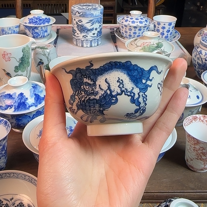 名窑口 点工双狮压手杯放漏