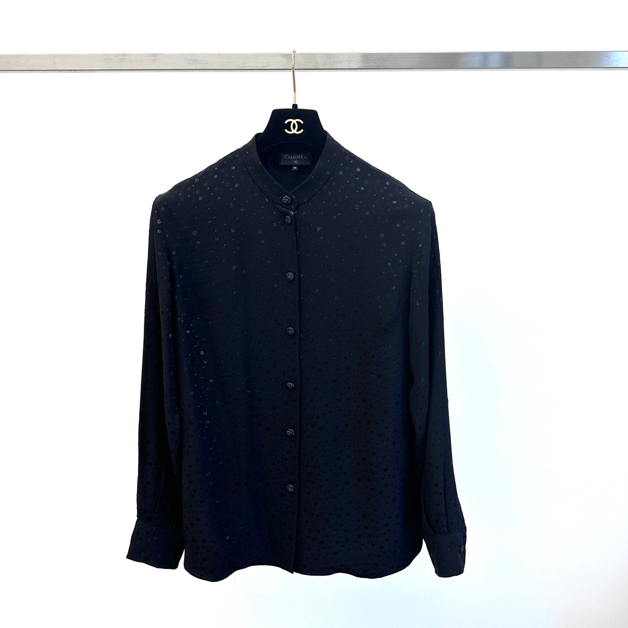 99新 Chanel/香奈儿 黑色刺绣 logo衬衣 38码 04586